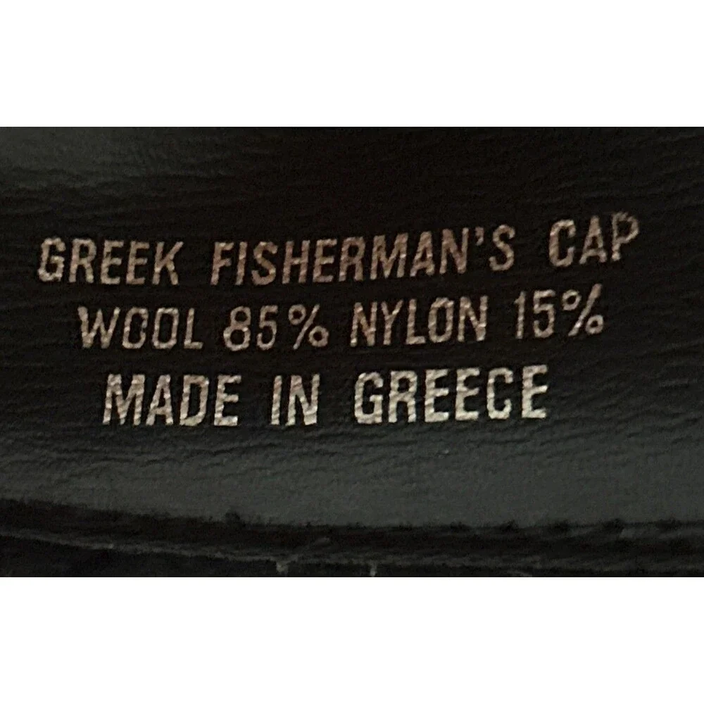 Vintage Greek Fishermans Cap Made In Greece Wool Nylon Size M - 7 1/8 Black